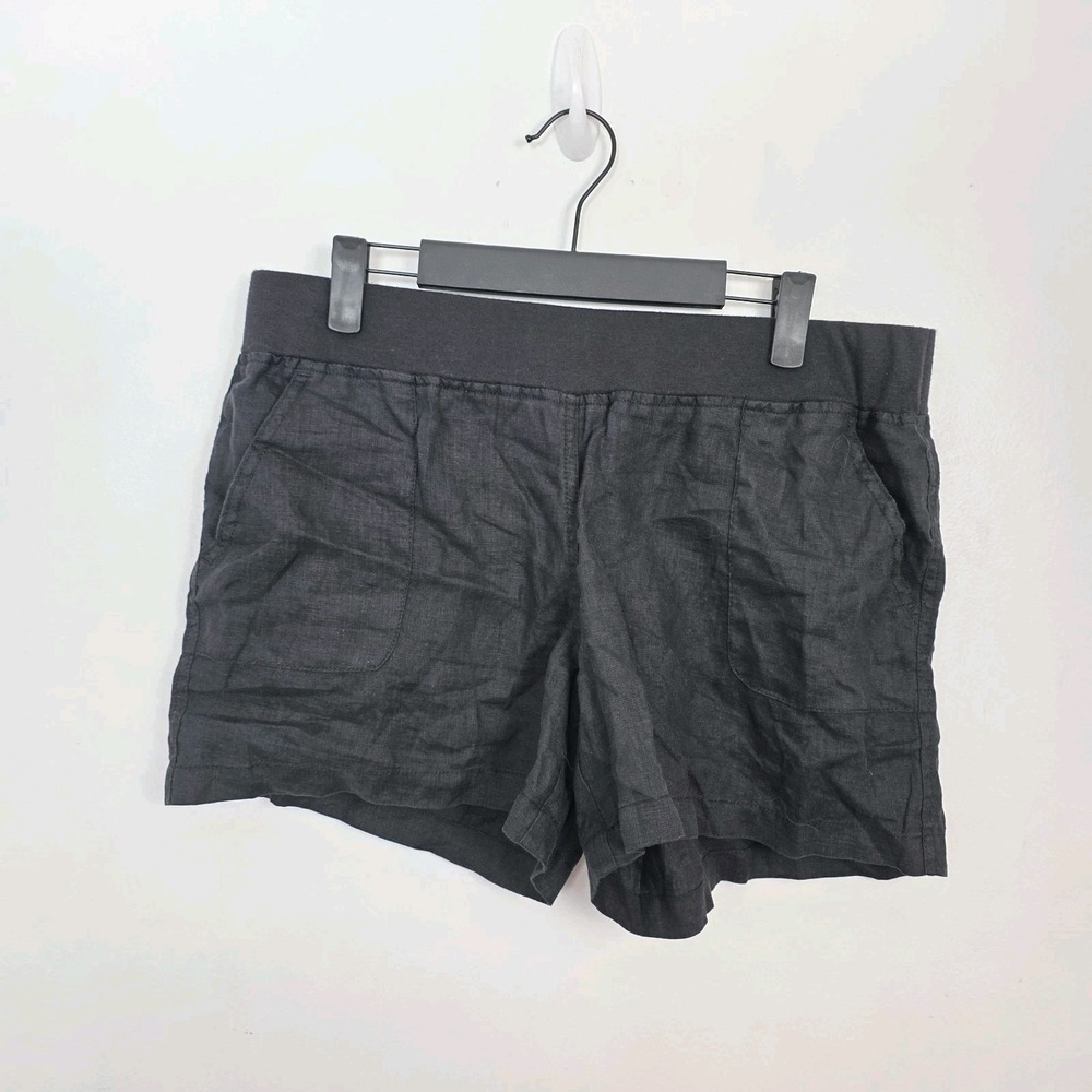 Allen Allen Black 100% Linen Pull On Beach Summer Outdoor Shorts Size Large